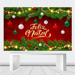 Painel Festa FELIZ NATAL Decoracao 100x65cm Retangular Lona
