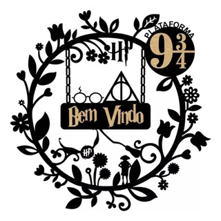 Guirlanda Mandala Harry Potter Mdf Vazados Preto Fosco