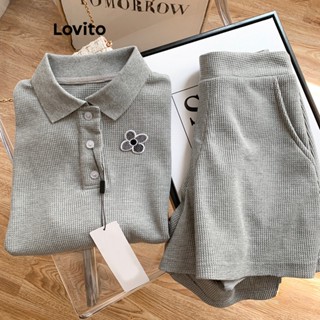 Lovito Casual Conjunto Feminino Liso de Shorts com Bolso LNA24185 (Cinza)
