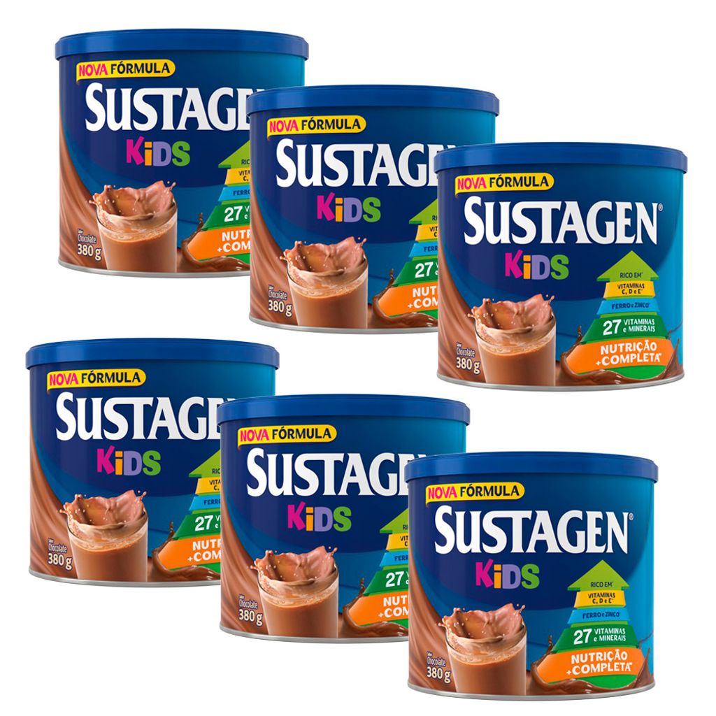 Kit 6X Complemento Alimentar Sustagen Kids Chocolate Lata 380g em Oferta na Shopee
