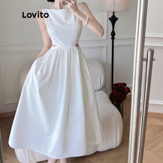 Lovito Casual Vestido sem Mangas com Detalhe Drapeado para Mulheres LNA03038 (Branco)