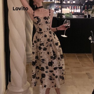 Lovito Vestido Casual Boho com Estampa Floral e Decote Quadrado Drapeado para Mulheres LNE05191 (Damasco)