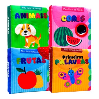 Meu Livro de Tecido - Animais + Cores + Frutas + Primeiras Palavras - Infantil Sensorial com Ilustrações