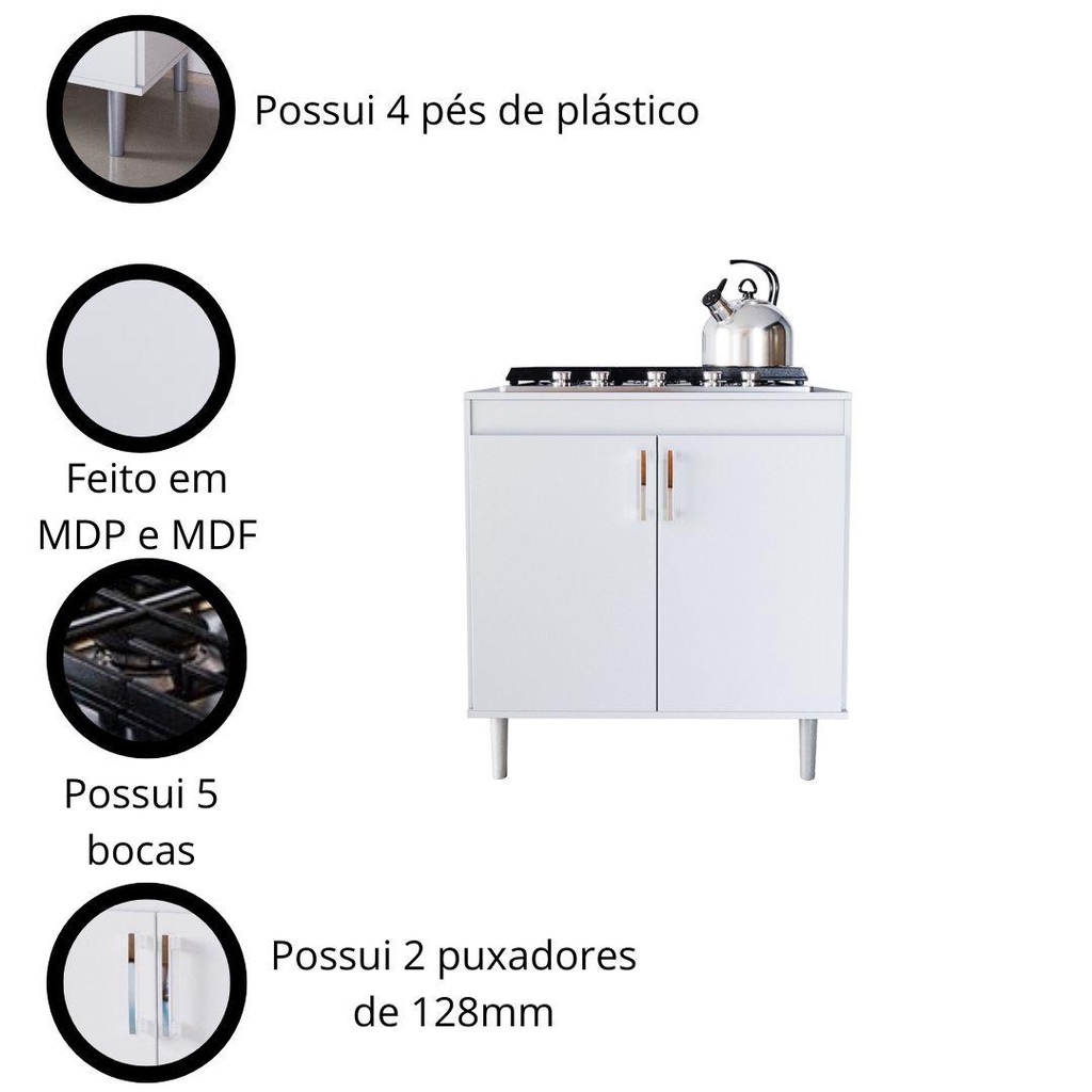 Armário Balcão Cozinha Área Gourmet Sala de Jantar 0,80m Cooktop 5 Bocas 2 Portas Turim Movelove · foto 2