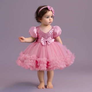 NNJXD Kids Bow Sequin Vestido De 1 Aniversário Para Menina Bebê Batismo Tulle Princesa Festa Criança 1-5 Ano em Oferta na Shopee