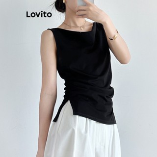 Lovito Elegante Regata com Amarração e Fenda para Mulheres L74ED132