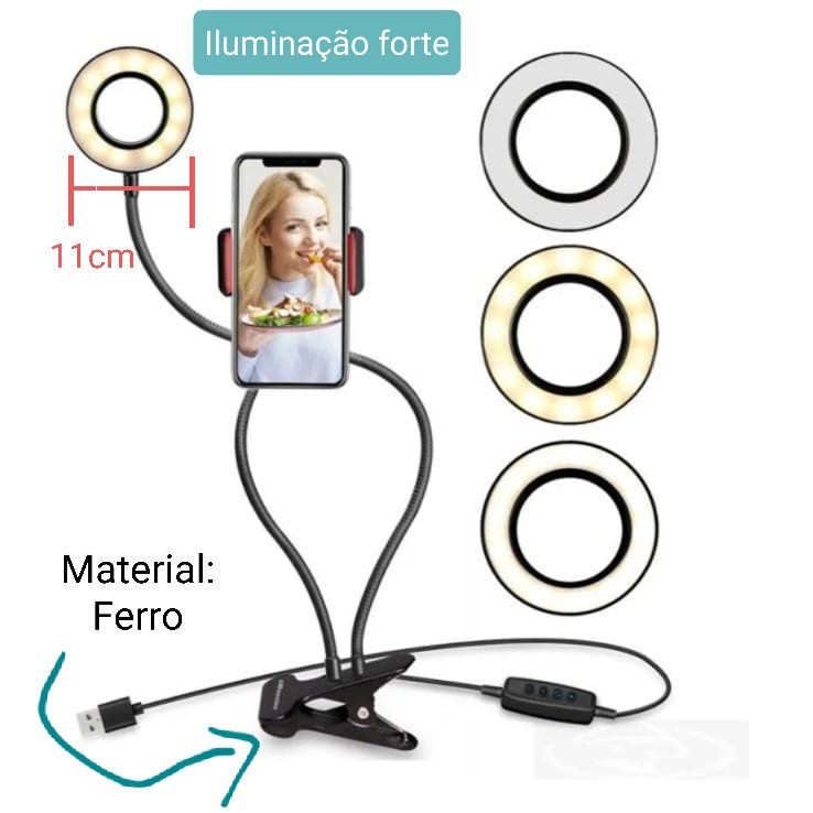 Ring Light de Mesa Iluminador Led Com Suporte Celular Saara Online