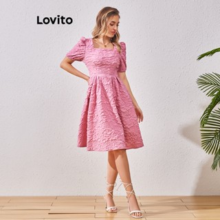 Lovito Vestido Casual Liso De Manga Bufante Para Mulheres LBL07086