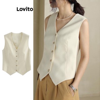 Lovito Regata Feminina Elegante Com Botão Liso Frontal LNE43113