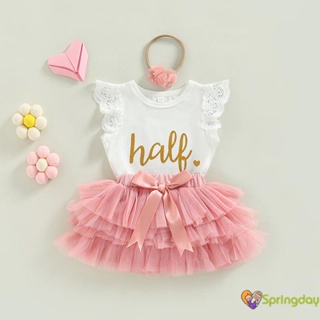Conjunto de Verão para Infantil Bebês Meninas, Macacão com Estampa de Letras e Saia de Tule Faixa de Cabeça,3-12 Meses em Oferta na Shopee