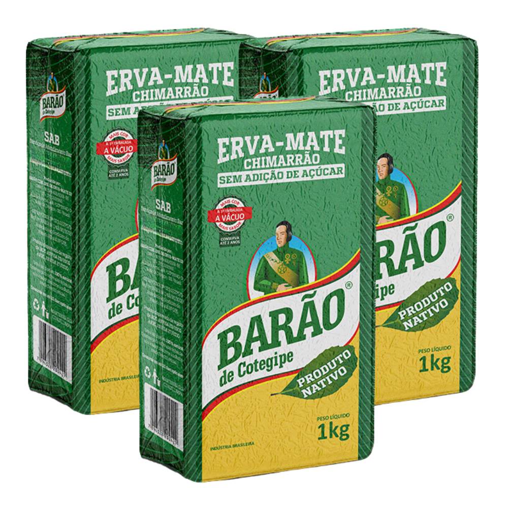 Kit 3 Erva Mate Nativa Vácuo Chimarrão Blend Ervais Nativos 1Kg cada Barão de Cotegipe o melhor