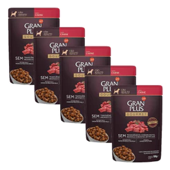 KIT 5 Ração Úmida Gran Plus Gourmet Cães Adultos Carne 100g