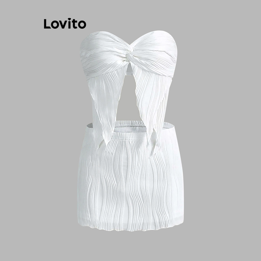 Lovito Tops Ou Calças Casuais Com Acabamento Em Alface Lisa Blusas Ou Calças Tecido Texturizado Para Mulheres L88AD006 - Women Clothes