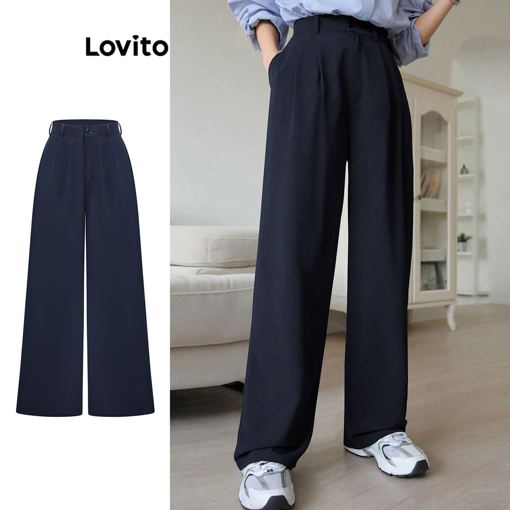 Lovito Calça Casual Calça Bolso Simples Para Mulheres L108ED136 em Oferta na Shopee