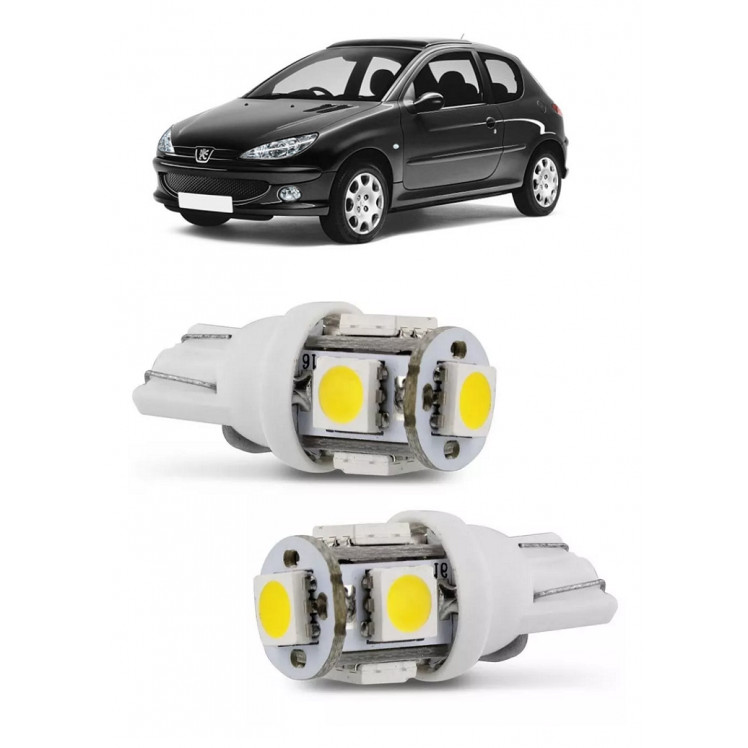 Par Lampada Pingo T10 5 LED Torre Peugeot 206 207 307 Farol Teto Placa