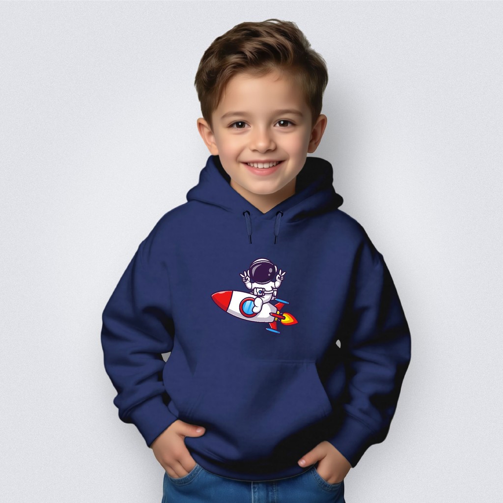 Blusa Moletom Flanelado Infantil Canguru Astronauta Foguete Rocket Gola Careca Tv Diversão