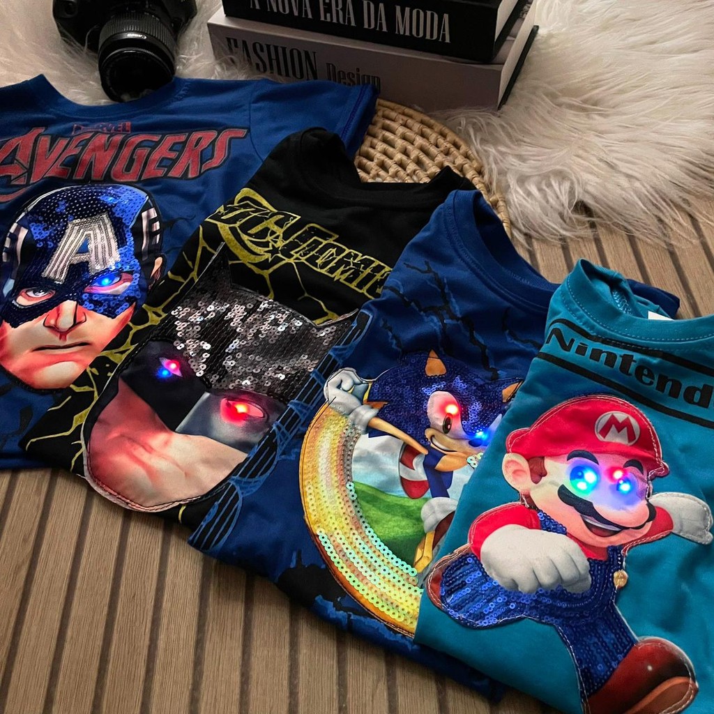 Camiseta de LED Personagem Infantil em Oferta na Shopee