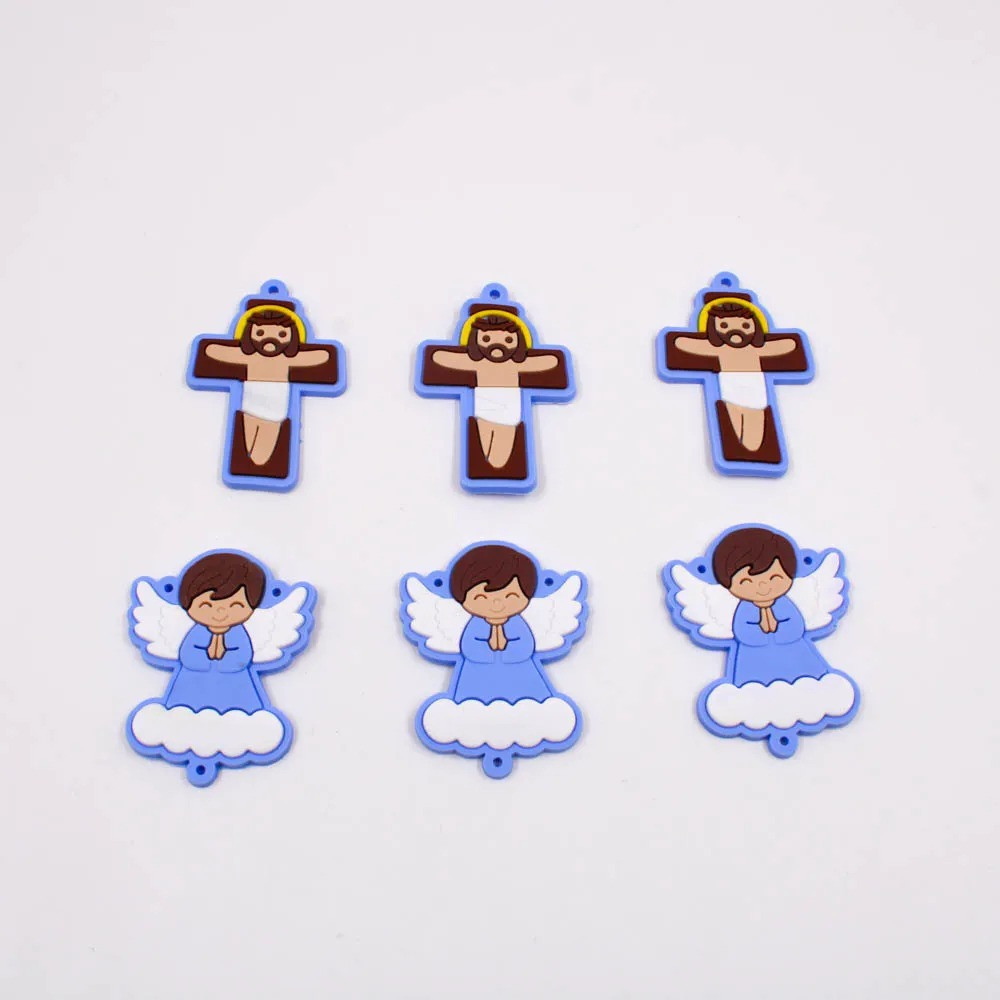 5 Entremeio Anjinho 5 Crucifixos Emborrachado Terço Infantil