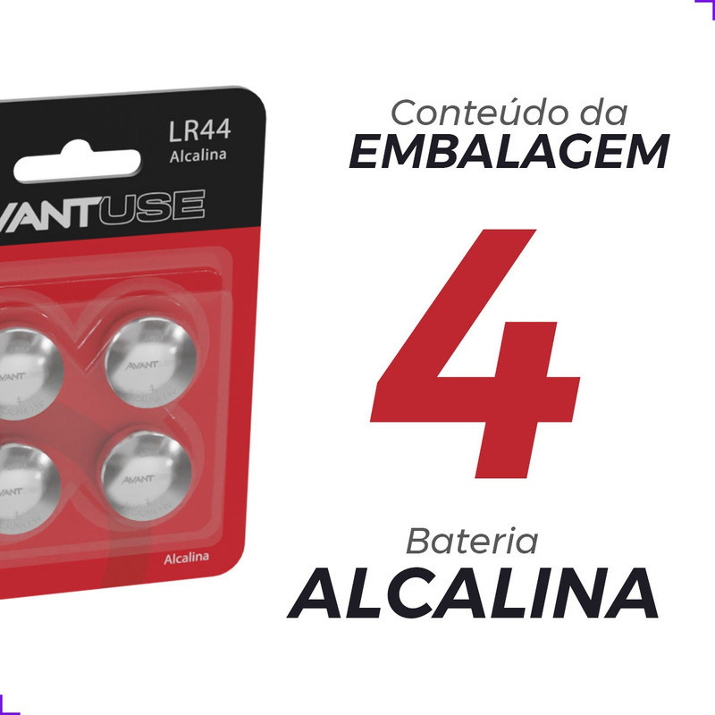 Pilha Bateria Use Moeda Lr44 Alcalina Kit 4 Unidades Avant