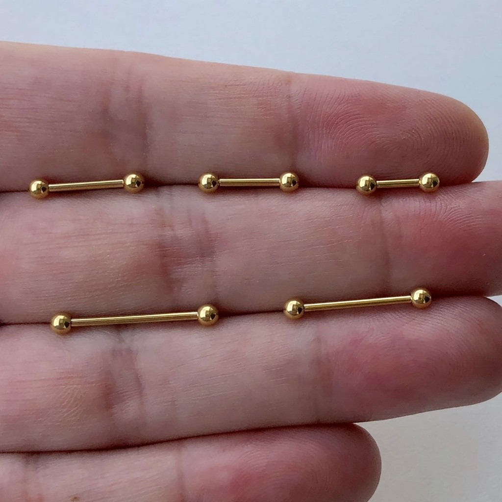 CARTELA 12 peca DE Piercing Microbell Reto TRACU em Aço PVD Dourado