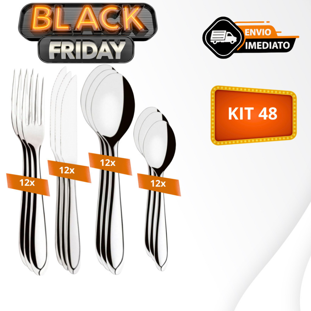 Jogo de Talheres 48 peças Aço Inox 12 Facas 12 Garfos de Mesa 12 Colheres e 12 Colheres de Sobremesa Incrível Preço