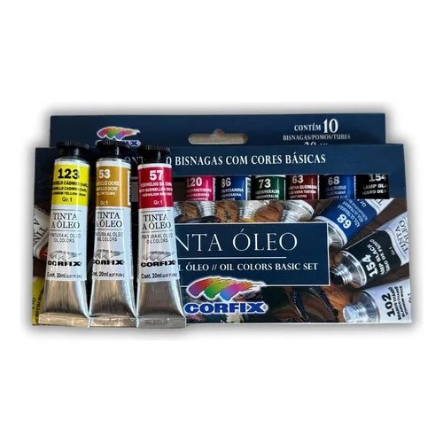 Novo Estojo Tinta PINTURA Oleo Corfix 10 Cores Basicas  20ml