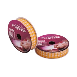 Fita de Cetim 10m x 15mm - Cor 038 - Xadrez Amarelo Ouro - Rolo 10 metros - 1 unidade - Progresso - Rizzo