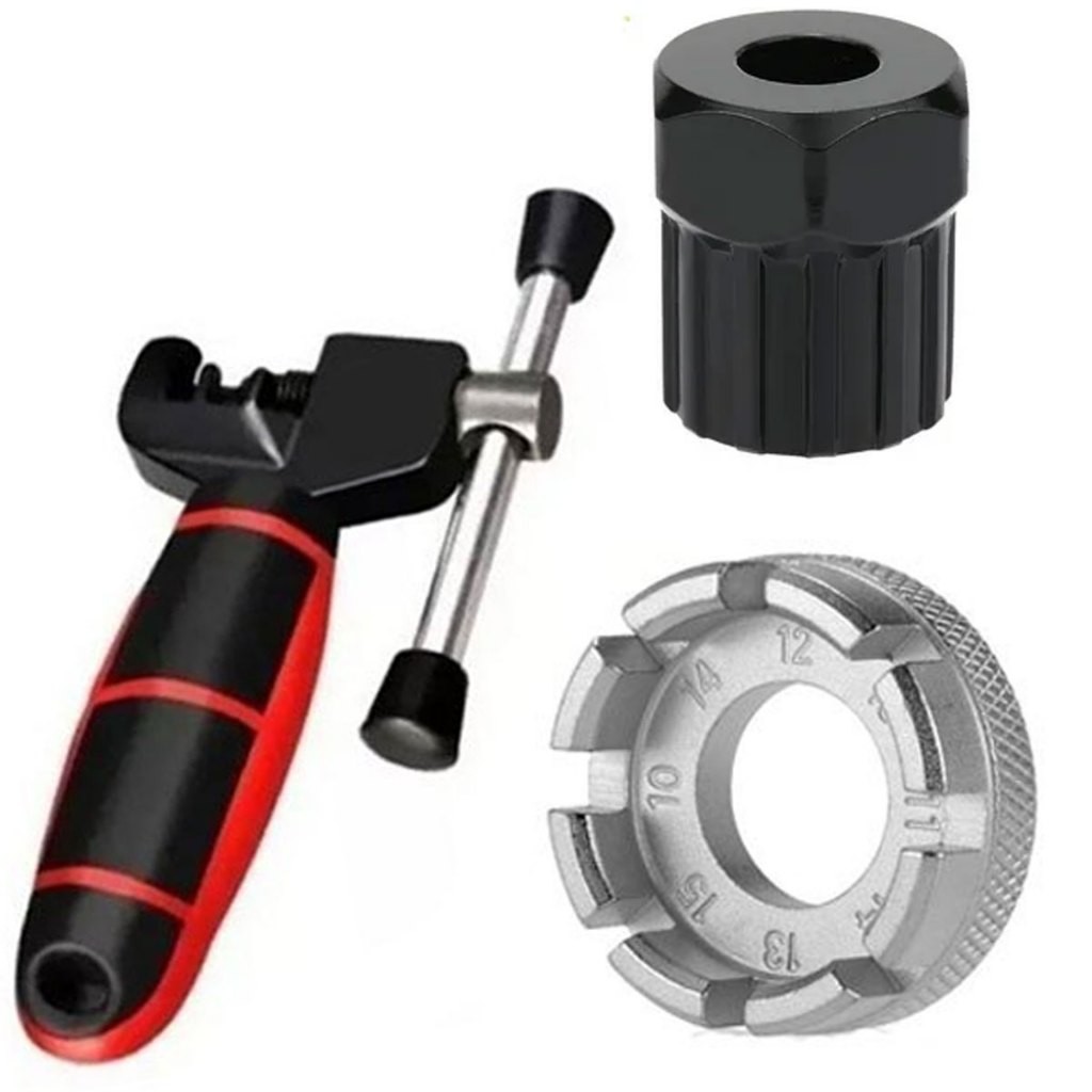 kit Chave Raio Bike Mtb Speed + Chave Extrator Saca Catraca Roda Livre K7 Disco Center Preta + Chave Extrator  Corrente