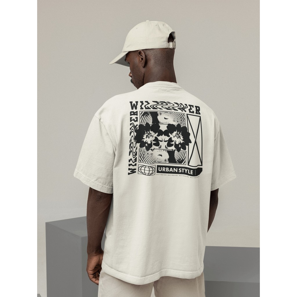 Camisa Camiseta Oversized Gola Alta Streetwear Masculino e Feminino 100% Algodão Preto e Off Whte Estampado -URBAN STYLE