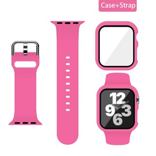 [Mais Novo] Correia De Silicone + Case + Glass Para Banda De Relógio Apple 40mm 41mm 38mm 42mm 44mm 45mm ultra 49mm Macio Cor Doce iWatch Série 8 7 6 5 se 4 3 2
