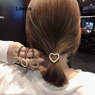 Lovito Casual Laço de Cabelo com Pérola de Metal para Mulheres L63AD077
