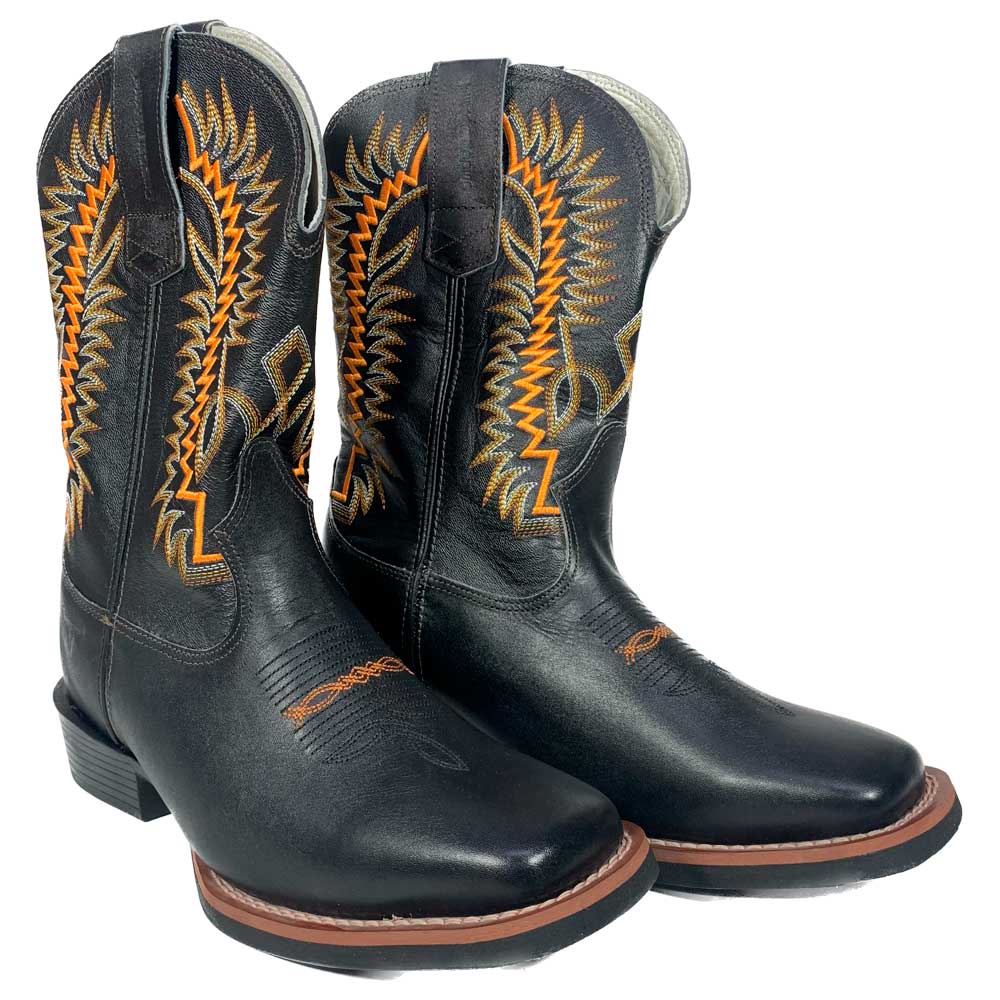 Bota Country Masculina Preta Bico Quadrado Texas Rodeo