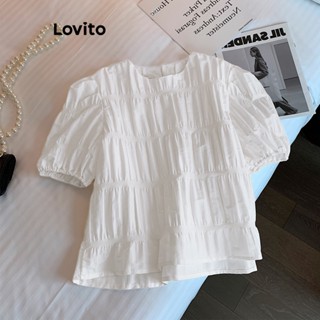 Lovito Blusa Simples com Detalhes de Amarração para Mulheres LNE17030 (Branca)