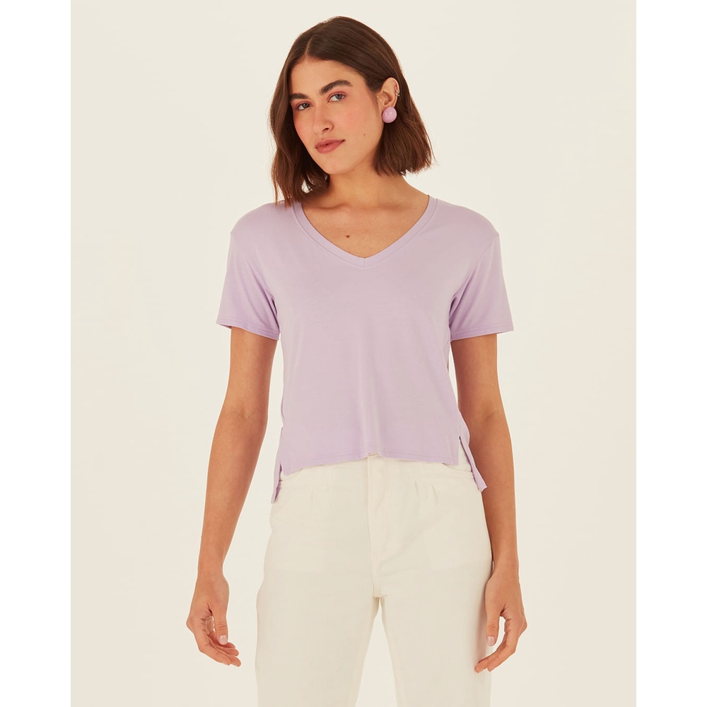 Blusa Básica Feminina Decote V Em Malha Modal Anti Odor em Oferta na Shopee