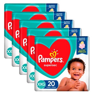 Kit 5 Fraldas Pampers Supersec Pacotão XXG - 100 Tiras