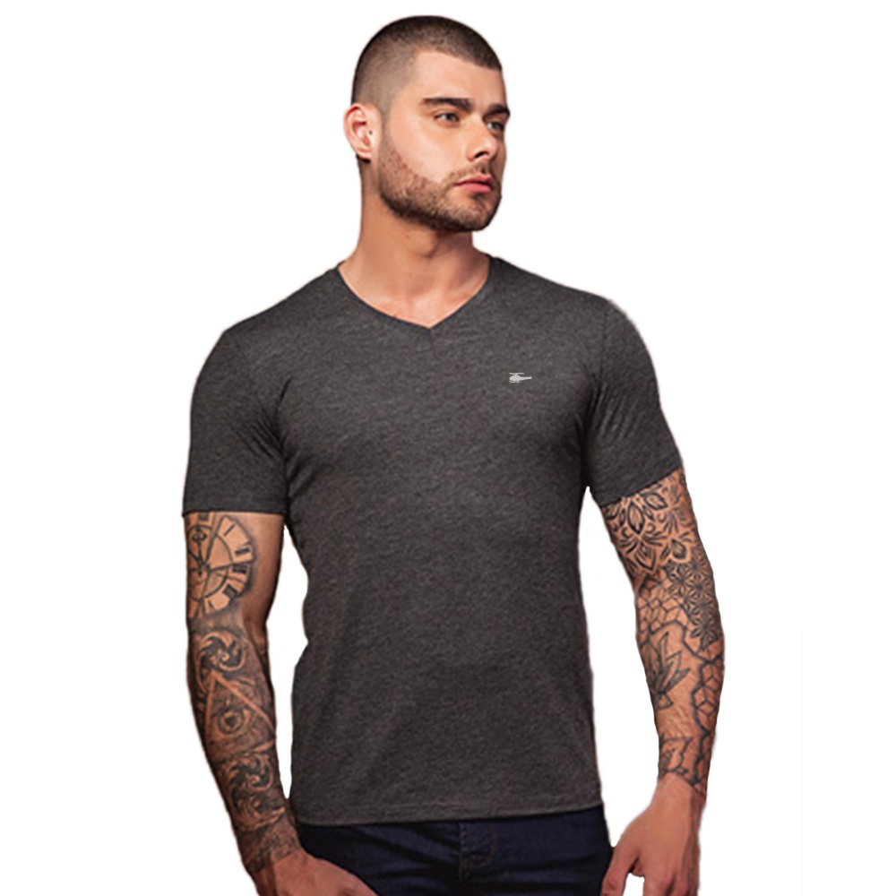 Camiseta Masculina Gola V Básica Sallo Premium em Oferta na Shopee