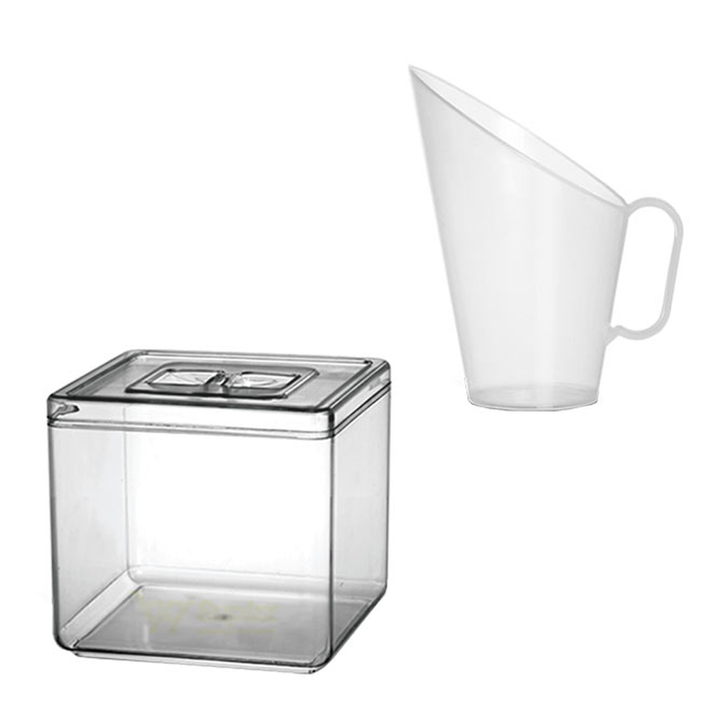 KIT - 1 POTE EM ACRILICO P/ GRANEL CEREAIS ALIMENTOS RETANGULAR 5L C/ TAMPA + 1 CONCHA