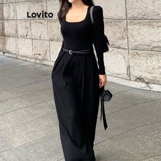 Lovito Casual Vestido Feminino Liso com Zíper LNE30321 (Preto)