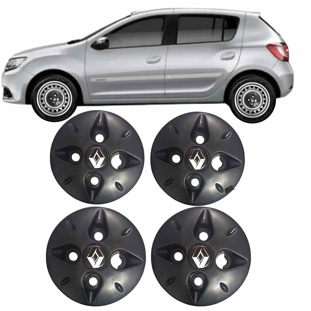 Jogo Calota centro de roda Renault Sandero e Logan aro 14” 15”