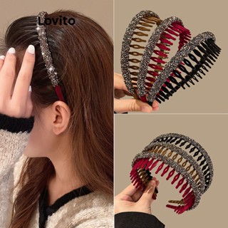 Lovito Faixa de Cabelo de Strass Simples para Lavagem Facial para Mulheres LFA03263 (Café/Vermelho/Preto)