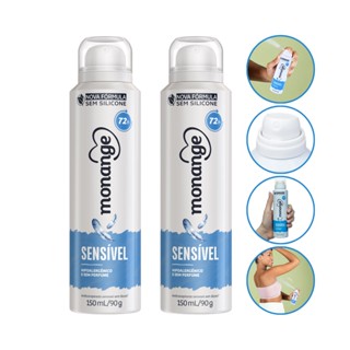 Kit 2 Desodorante Aerosol Sensível Sem Perfume 48H Monange 150Ml