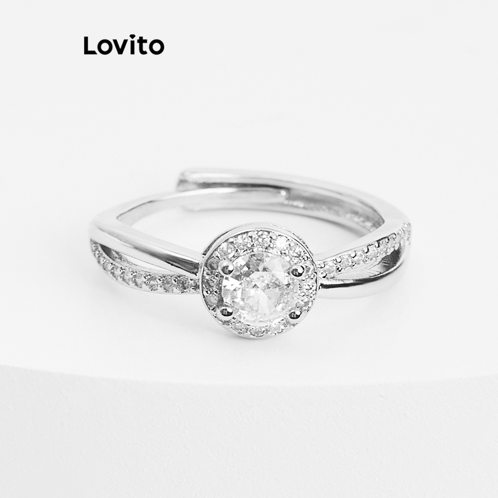 Lovito Anel Básico de Zircônia Elegante de Prata Esterlina S925 com Bolsa de Veludo para Presente para Mulheres L69AD025 (Prateado)