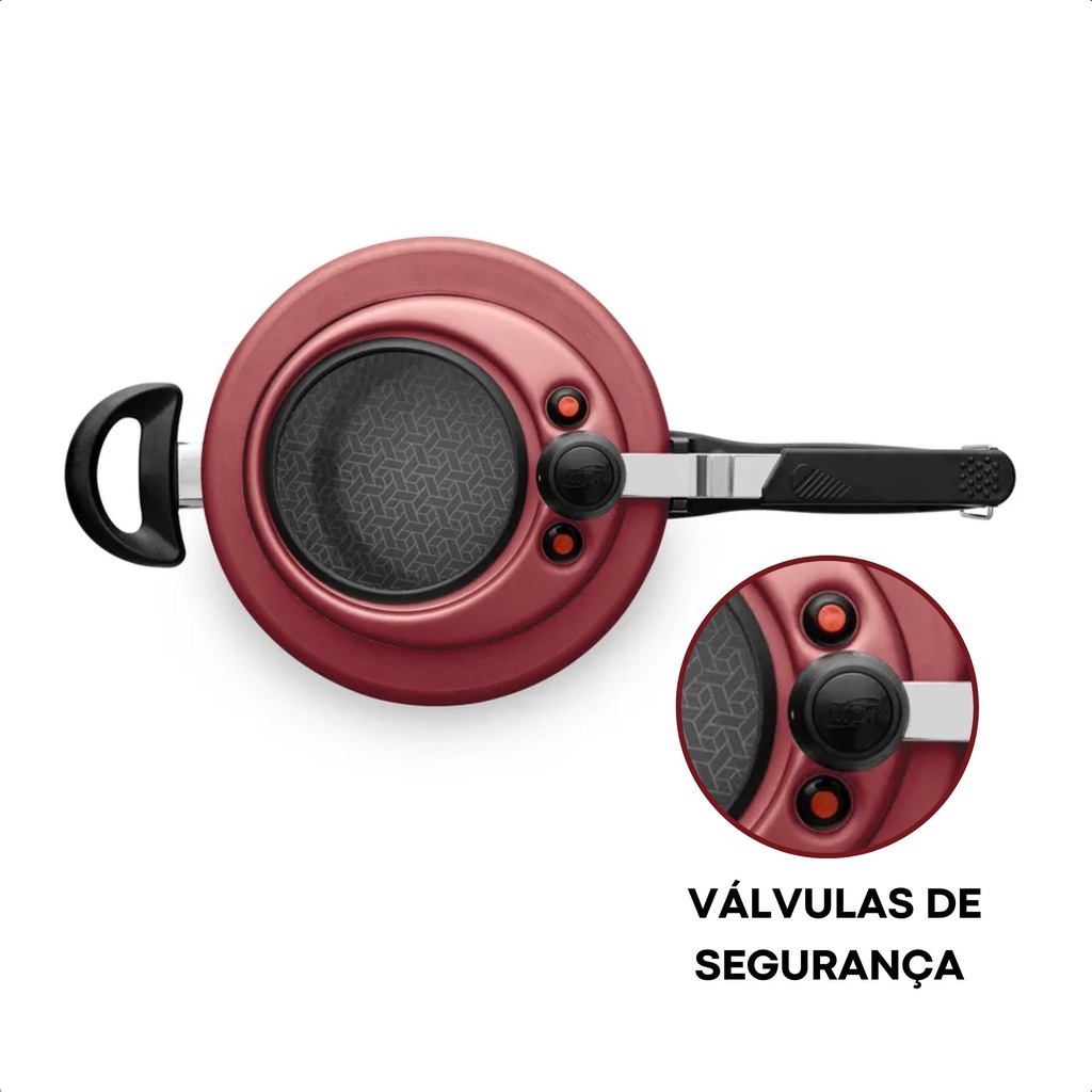 Detalhes do Panela De Pressão Antiaderente 4,5L Com Visor de Vidro Cor Vermelho Cereja Travas de Segurança - MTA 6033