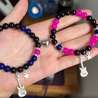 Y2k Style Glass Bead Guitar Five-pointed Star Bracelets Para Homens E Mulheres 1Pair