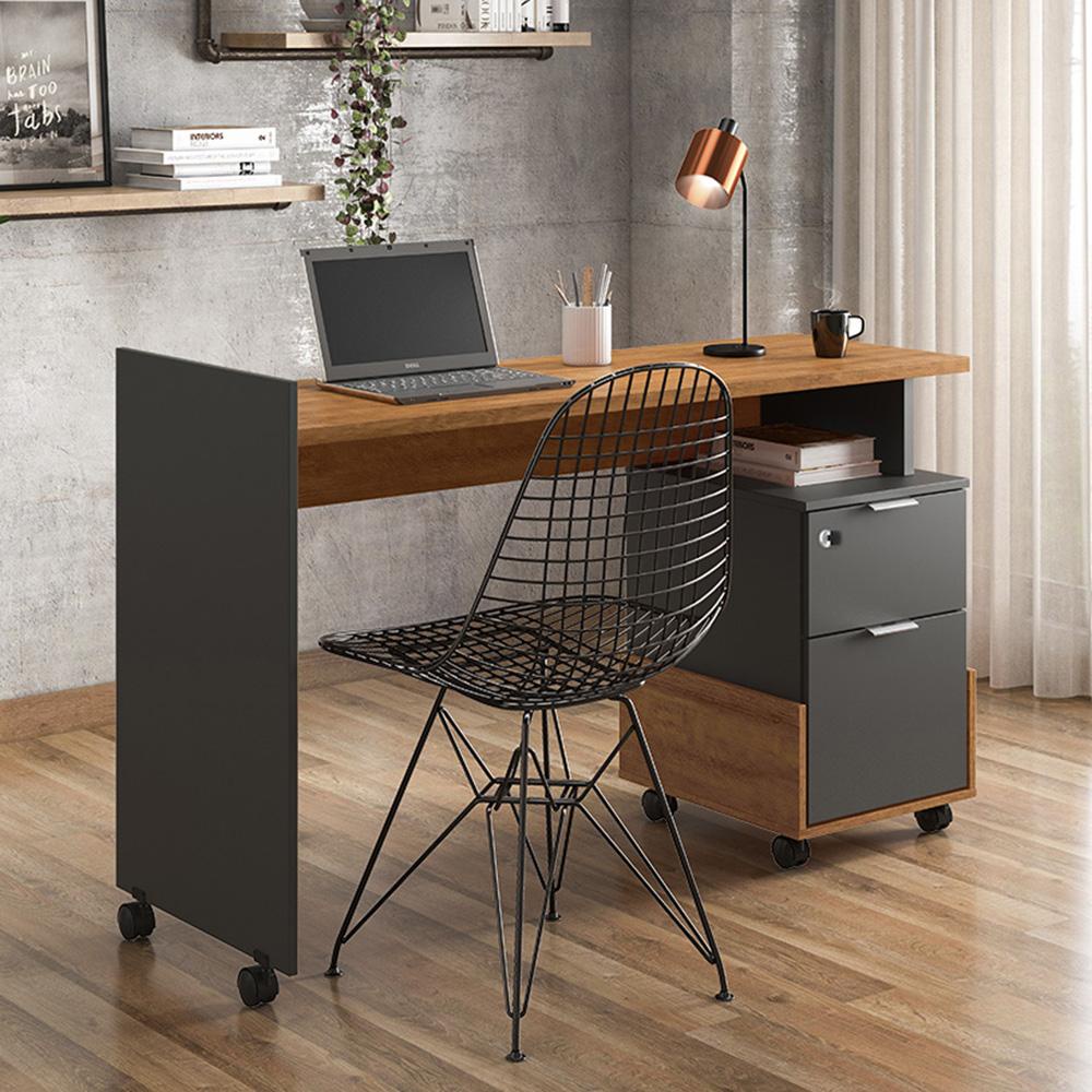 Escrivaninha Mesa Computador Estudo Home Office Lukaliam Móveis 2 Gavetas Alessa Amêndoa/Chumbo