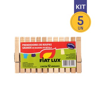 Kit com 5 Pacotes de Prendedores De Roupa Grande e Resistente de Madeira Com 12und cada - Fiat Lux
