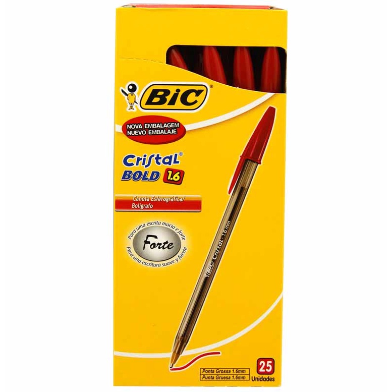 Caneta BIC Cristal Bold 1.6 Vermelha Bic - 25UN