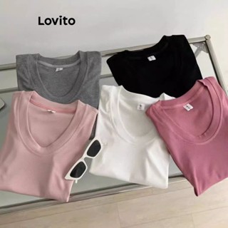 Lovito Casual Camiseta Feminina Lisa Básica LNA29231 (Cinza/Branco/Preto)