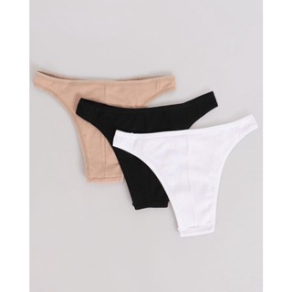 Kit 3 Calcinhas Delcotton Tanga Branca Preta Bege