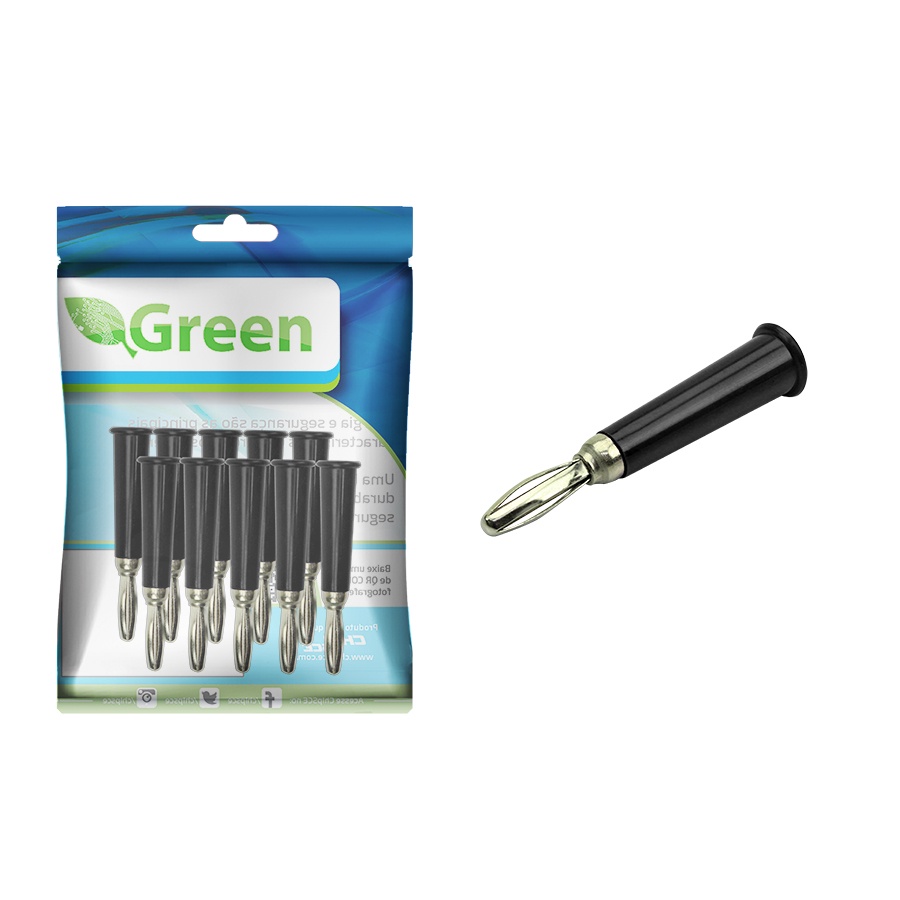 Plug Conector Banana 4mm Macho - 10 Peças Preto